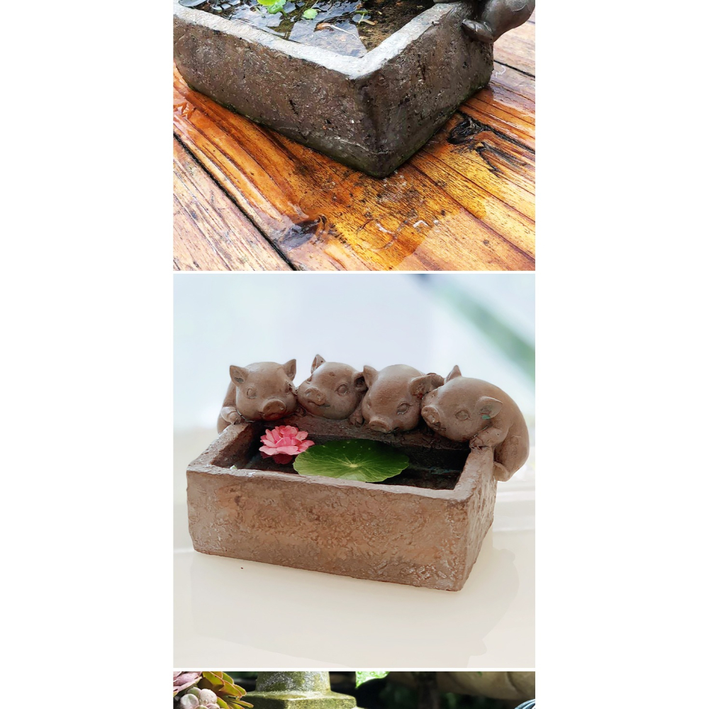 趣淘美式鄉村戶外陽臺別墅復古樹脂創意小豬花盆擺件庭院花園客廳-細節圖8