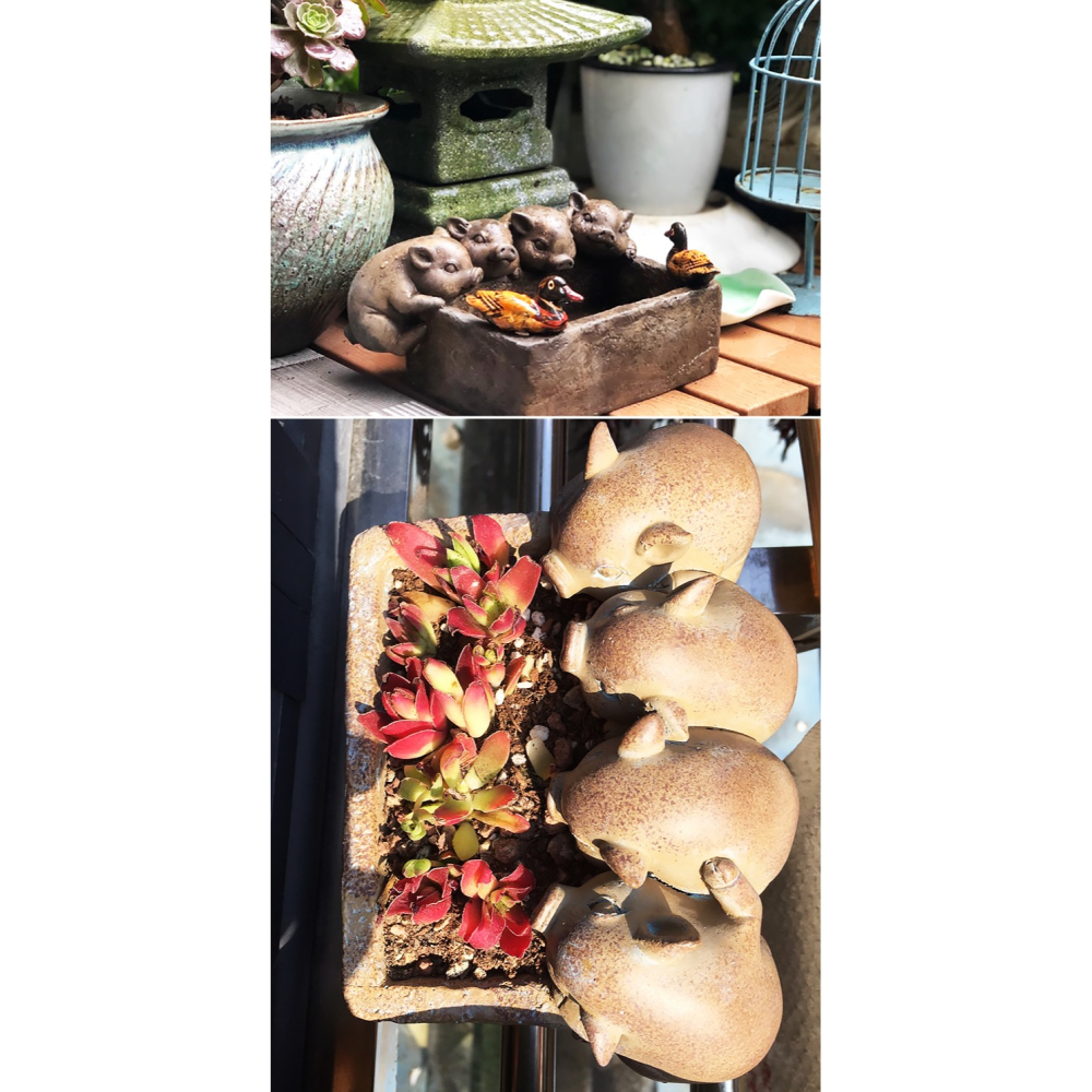 趣淘美式鄉村戶外陽臺別墅復古樹脂創意小豬花盆擺件庭院花園客廳-細節圖9