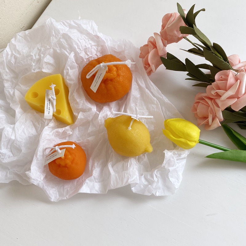 ins韓風檸檬醜橘奶酪大豆蠟香薰蠟燭家居小擺件拍照道具伴手禮物-細節圖9