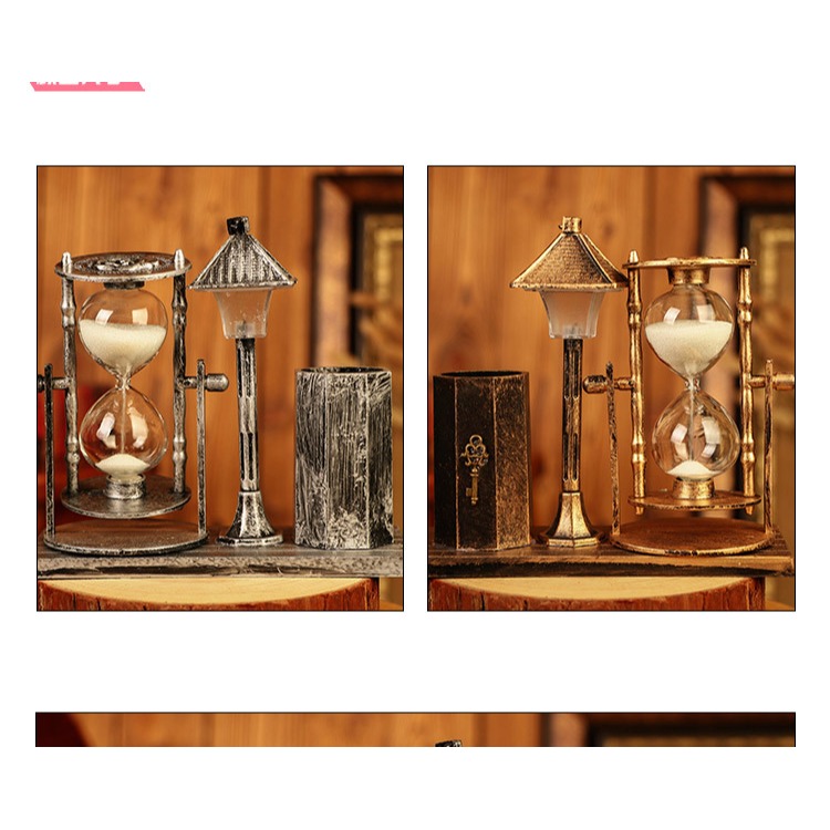 創意歐式復古沙漏筆筒擺件學生禮品 樹脂小夜燈工藝品生日小禮物-細節圖7