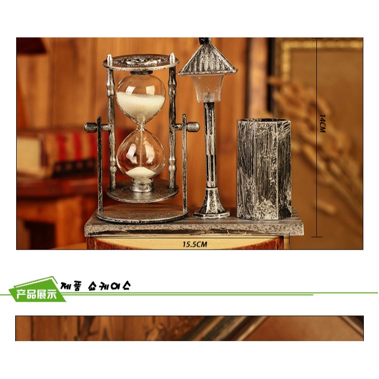 創意歐式復古沙漏筆筒擺件學生禮品 樹脂小夜燈工藝品生日小禮物-細節圖8