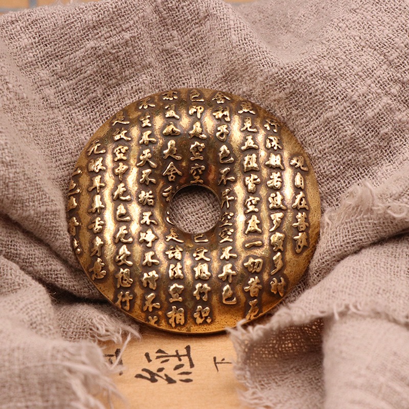 黃銅鑄心經佛頭平安扣鎮紙實心銅圈鑰匙扣包掛手把玩銅藝銅飾-細節圖4