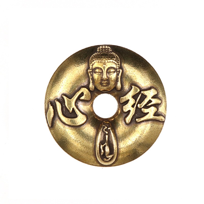 黃銅鑄心經佛頭平安扣鎮紙實心銅圈鑰匙扣包掛手把玩銅藝銅飾-細節圖5