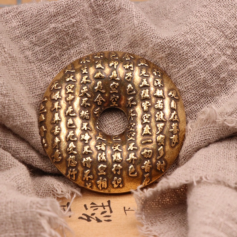 黃銅鑄心經佛頭平安扣鎮紙實心銅圈鑰匙扣包掛手把玩銅藝銅飾-細節圖9