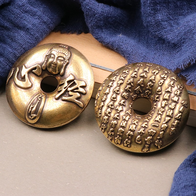 黃銅鑄心經佛頭平安扣鎮紙實心銅圈鑰匙扣包掛手把玩銅藝銅飾-細節圖10
