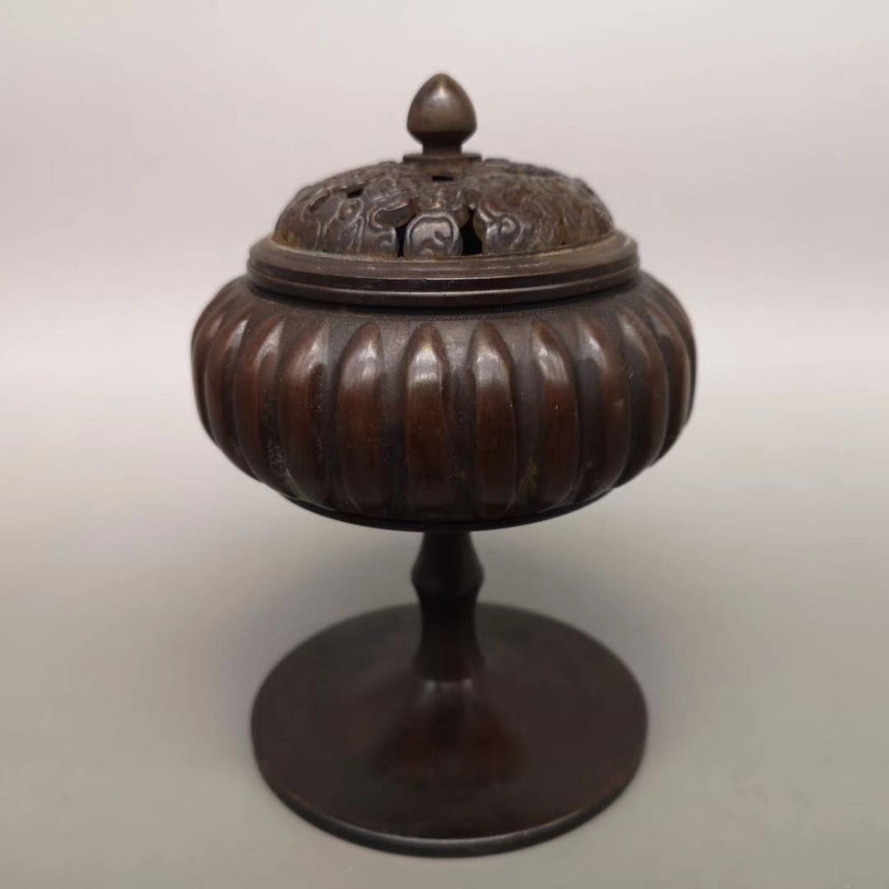 仿古盤香檀凈化空氣茶道薰香薰爐居家客廳擺件 純銅南瓜香爐家用-細節圖3