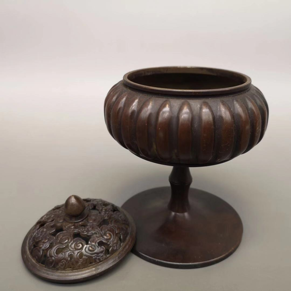 仿古盤香檀凈化空氣茶道薰香薰爐居家客廳擺件 純銅南瓜香爐家用-細節圖5