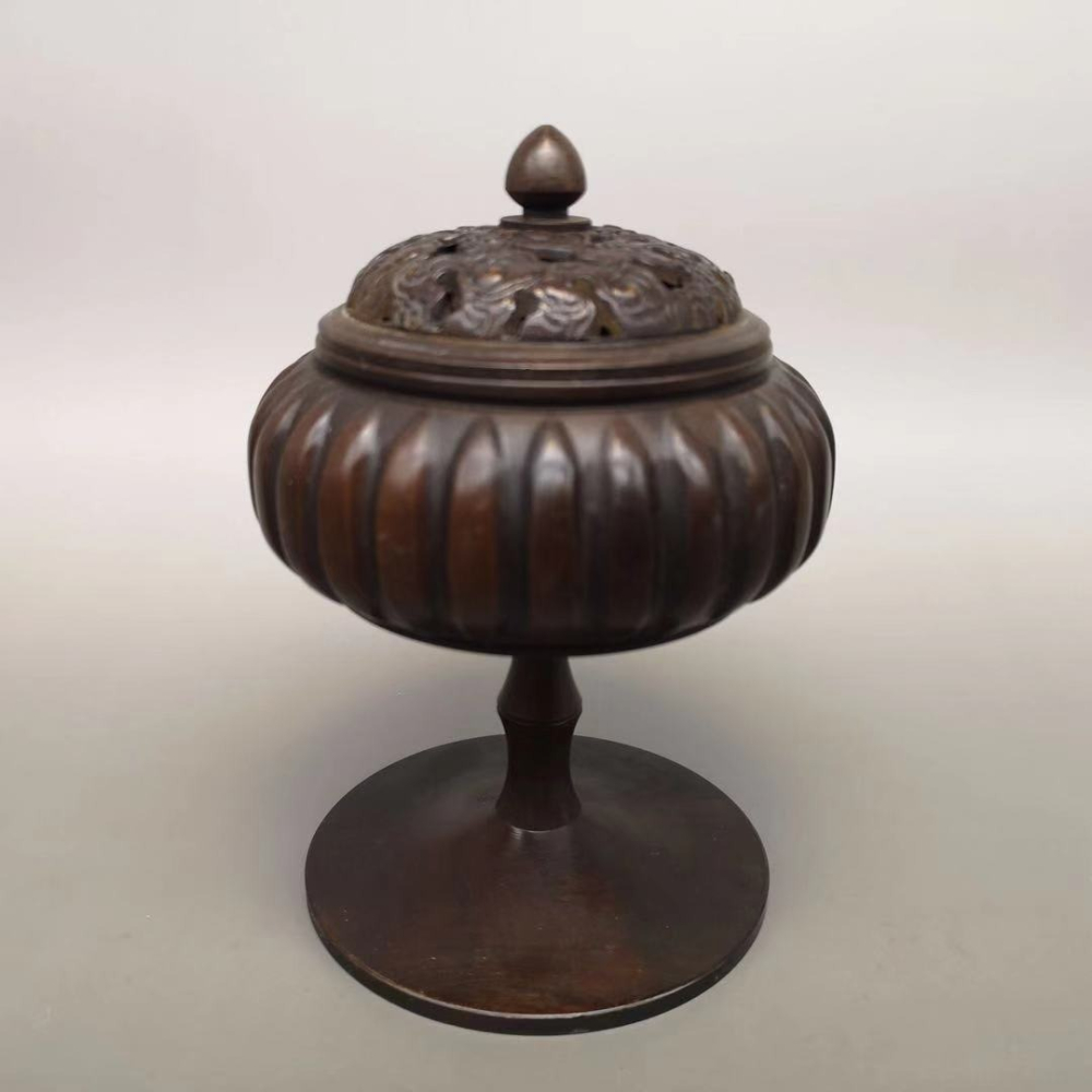 仿古盤香檀凈化空氣茶道薰香薰爐居家客廳擺件 純銅南瓜香爐家用-細節圖7