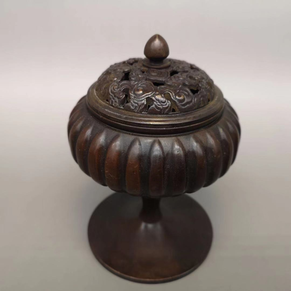 仿古盤香檀凈化空氣茶道薰香薰爐居家客廳擺件 純銅南瓜香爐家用-細節圖8