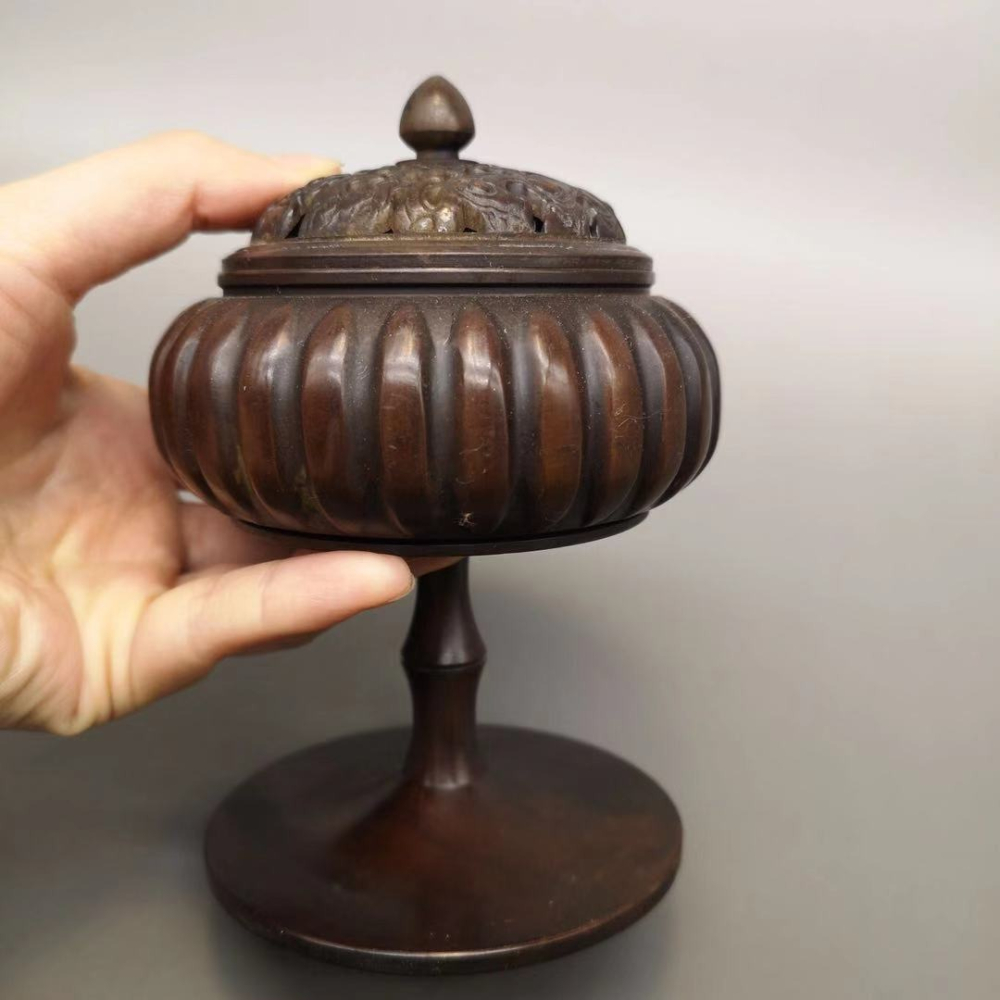 仿古盤香檀凈化空氣茶道薰香薰爐居家客廳擺件 純銅南瓜香爐家用-細節圖10