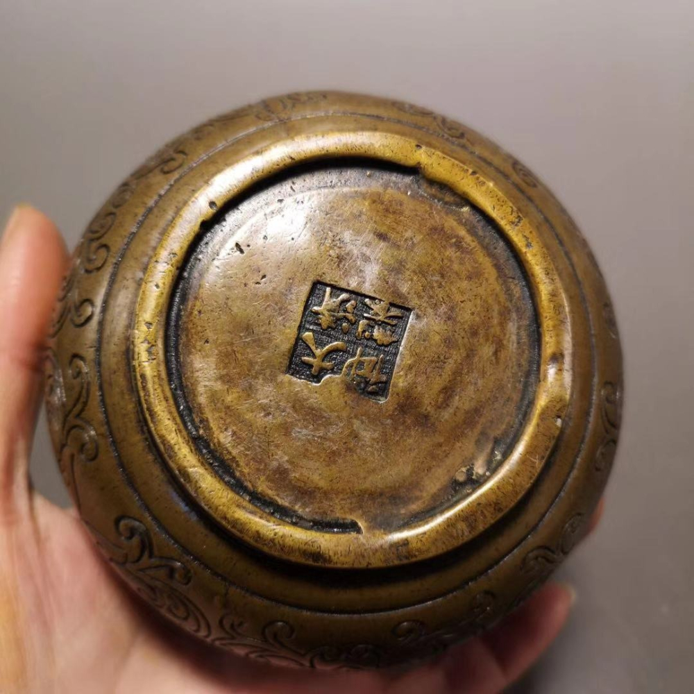 仿古純銅煙灰缸黃銅文房四寶圓形金魚筆洗擺件居家裝飾品-細節圖8