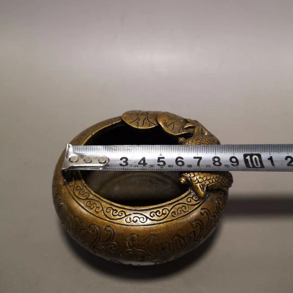 仿古純銅煙灰缸黃銅文房四寶圓形金魚筆洗擺件居家裝飾品-細節圖10