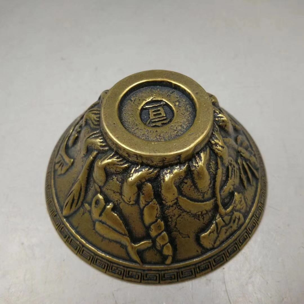 仿古蕫銅碗雙龍碗招財銅龍鳳福碗家居裝飾禮品純銅福碗黃銅碗-細節圖2