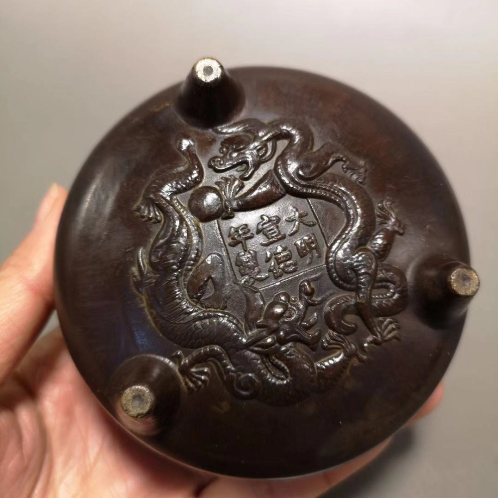 仿古做舊純銅香爐家用室內檀香爐薰香盤香爐供佛沉香香插仿古擺件-細節圖4