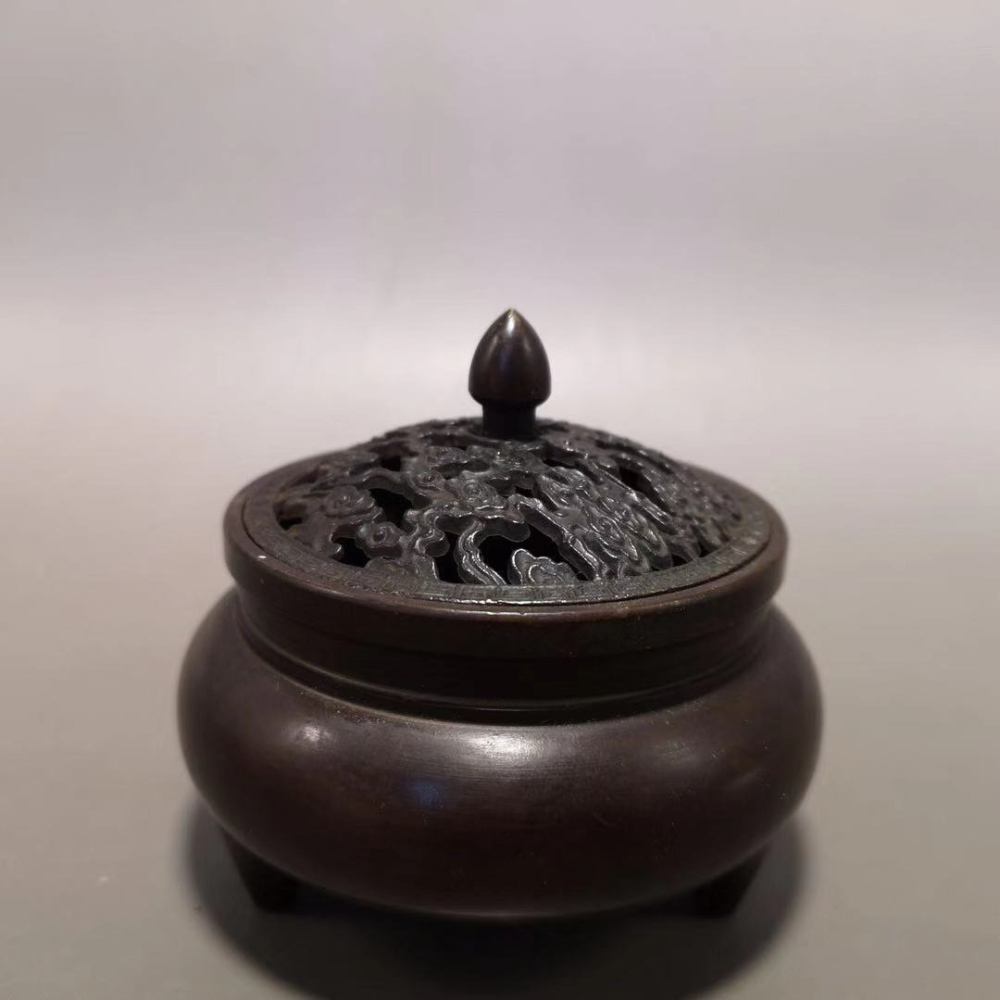 仿古做舊純銅香爐家用室內檀香爐薰香盤香爐供佛沉香香插仿古擺件-細節圖7