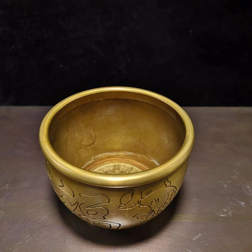 仿古純銅招財納福擺件聚財罐小缸香爐煙灰缸家居裝飾禮品古玩裝飾-細節圖2