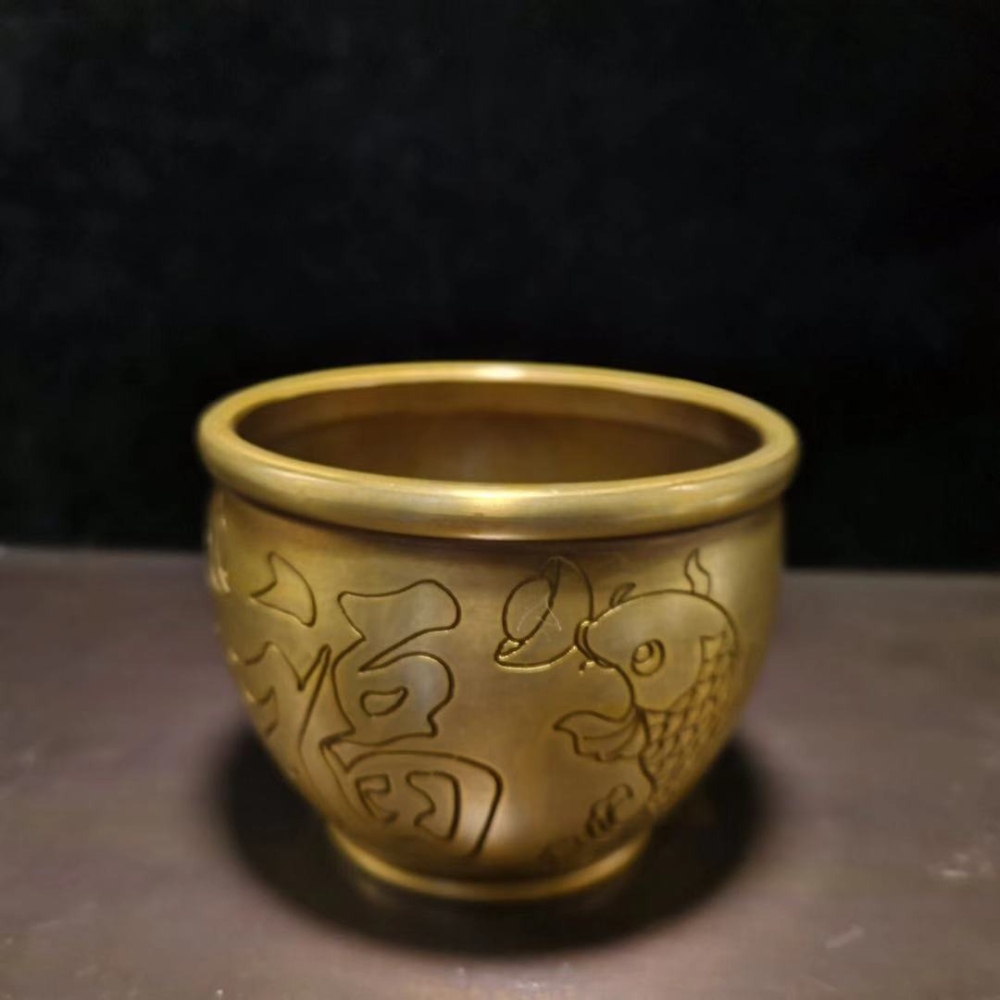 仿古純銅招財納福擺件聚財罐小缸香爐煙灰缸家居裝飾禮品古玩裝飾-細節圖7