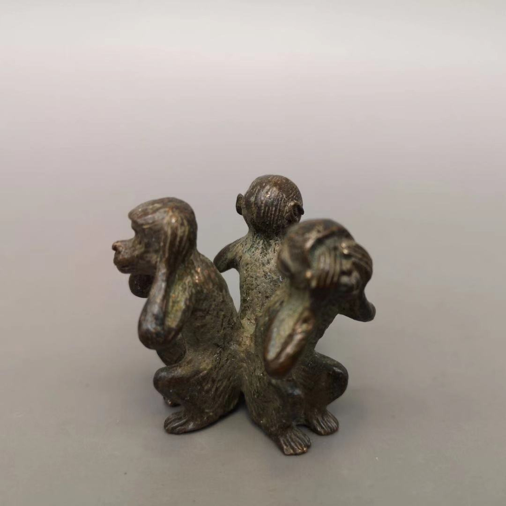 仿古三不猴銅擺件不看不聽不說純銅猴子文玩手把件書房桌面擺件-細節圖8