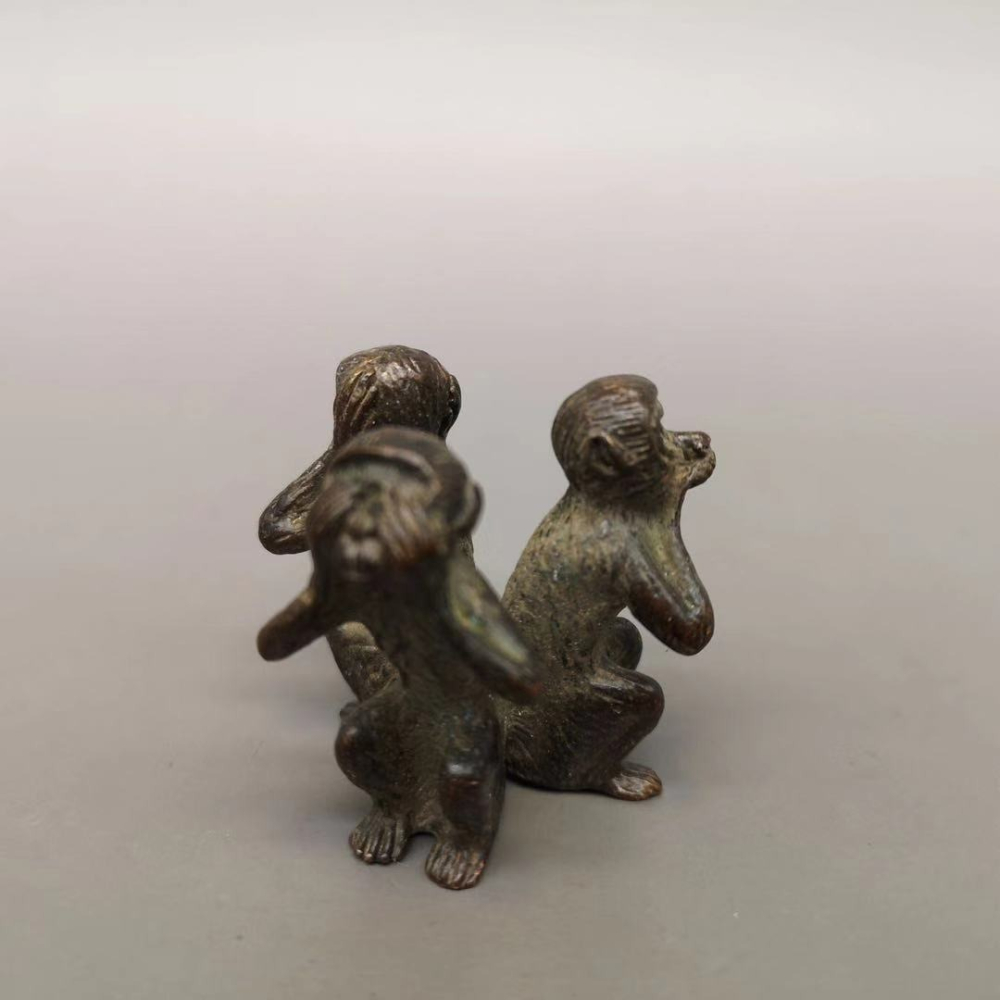 仿古三不猴銅擺件不看不聽不說純銅猴子文玩手把件書房桌面擺件-細節圖9