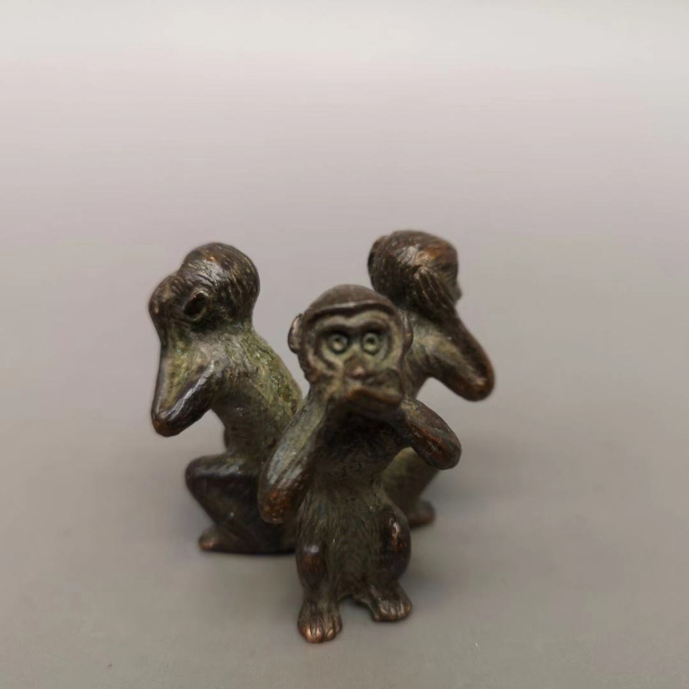 仿古三不猴銅擺件不看不聽不說純銅猴子文玩手把件書房桌面擺件-細節圖10