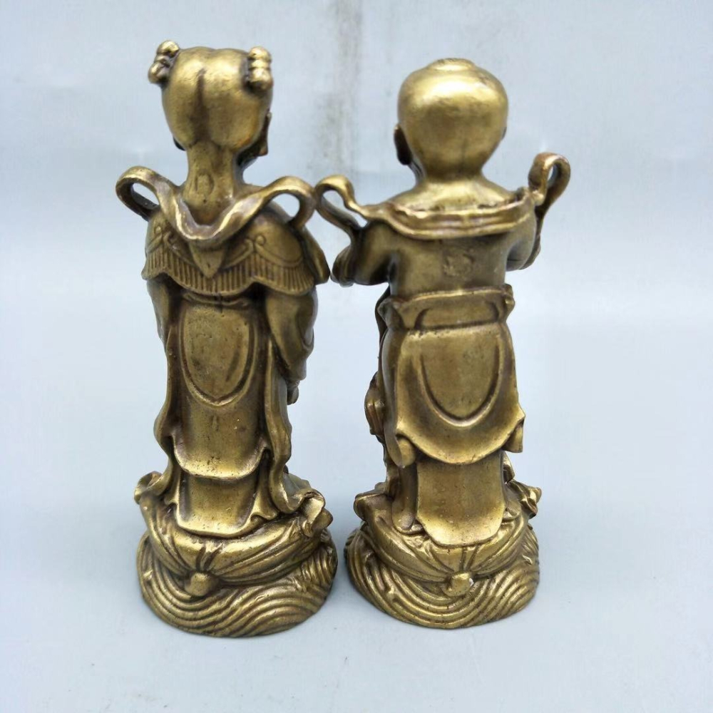 仿古做舊純銅金童玉女擺件善財童子龍女佛像一對家居裝飾擺設-細節圖10