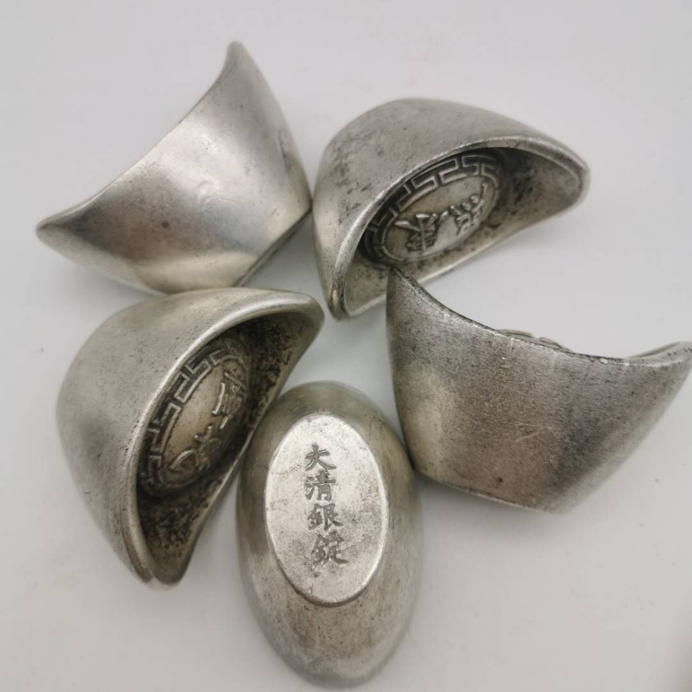 仿古白銅鍍銀五帝元寶一套純銅銀元招財家居裝飾五帝元寶桌面擺件-細節圖3