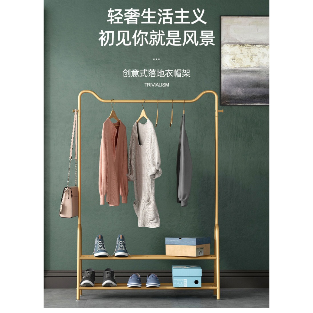 鐵藝衣帽架臥室落地衣架輕奢掛衣架家用金屬多層晾衣架收納置物架-細節圖6