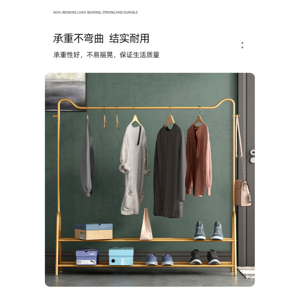 鐵藝衣帽架臥室落地衣架輕奢掛衣架家用金屬多層晾衣架收納置物架-細節圖9