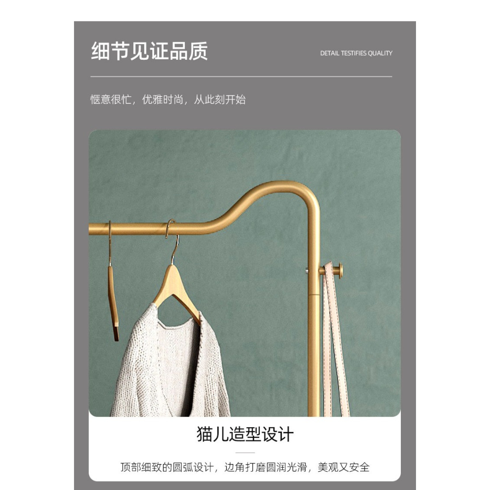 鐵藝衣帽架臥室落地衣架輕奢掛衣架家用金屬多層晾衣架收納置物架-細節圖10