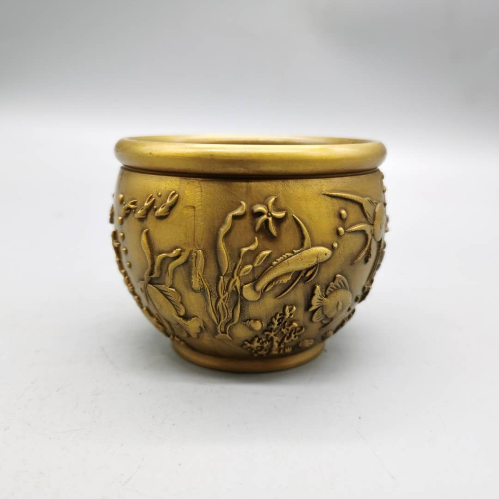 仿古純銅家用小香爐黃銅年年有魚家用風水招財缸客廳辦公室擺件-細節圖2