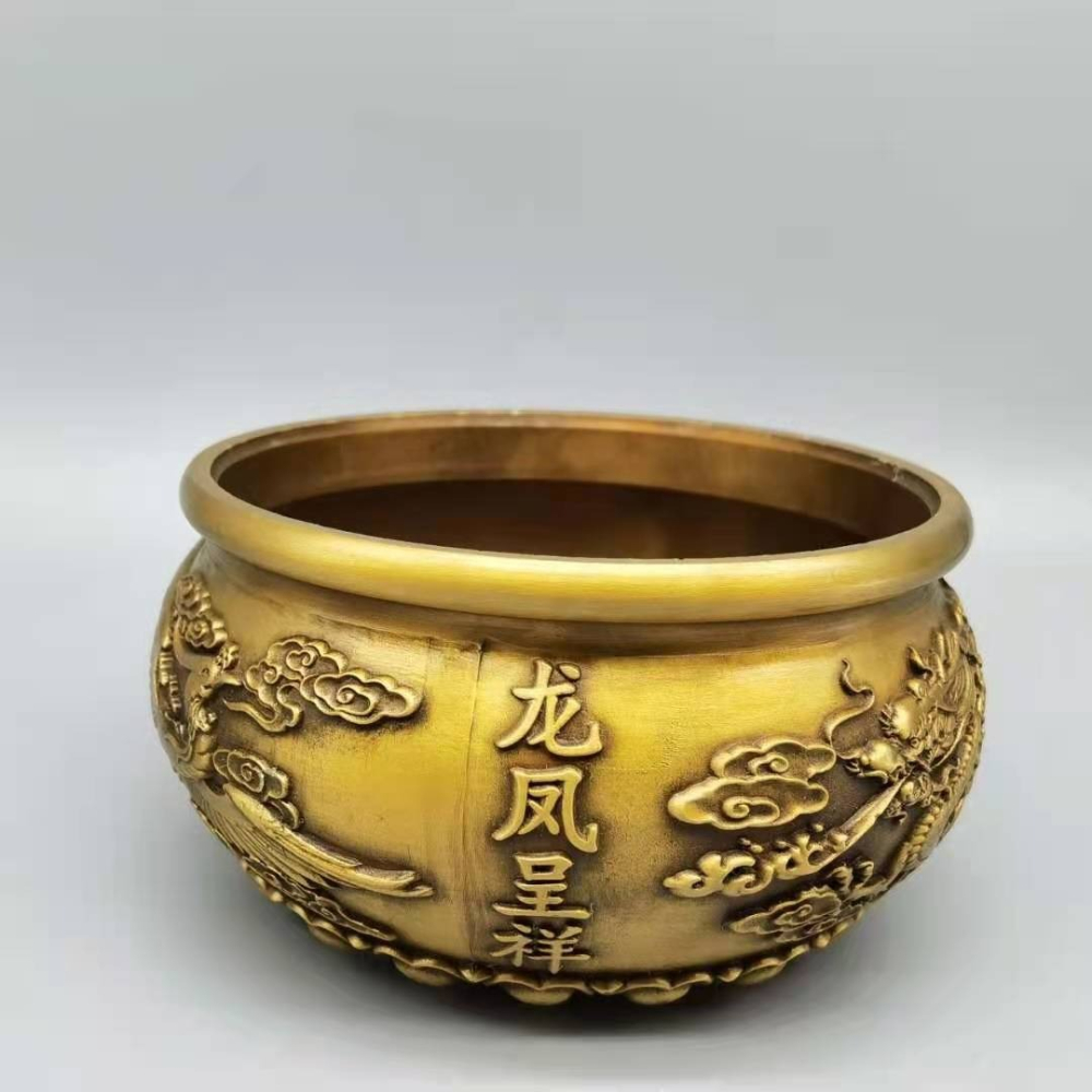 仿古純銅家用小香爐黃銅年年有魚家用風水招財缸客廳辦公室擺件-細節圖8