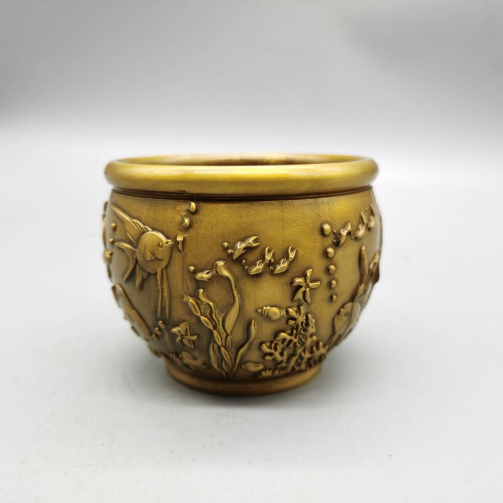 仿古純銅家用小香爐黃銅年年有魚家用風水招財缸客廳辦公室擺件-細節圖10