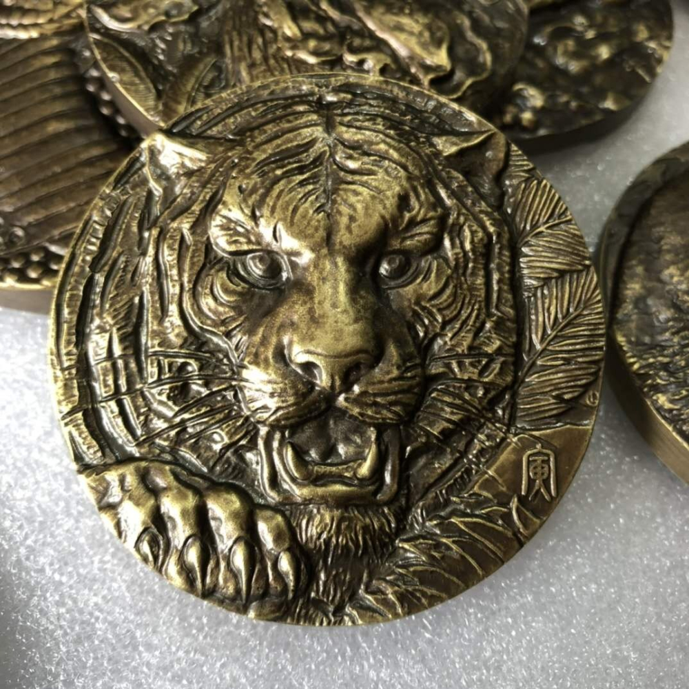 仿古純銅十二生肖紀念章大全套黃銅全套像章書桌辦公室裝飾品擺件-細節圖5