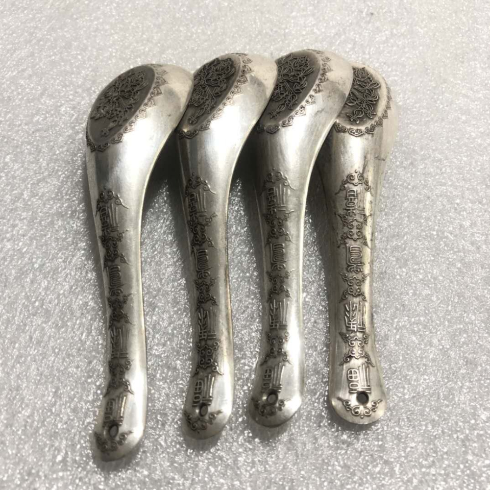 仿古做舊白銅鍍銀富貴有餘勺子擺件純銅勺子客廳書房裝飾工藝品-細節圖5