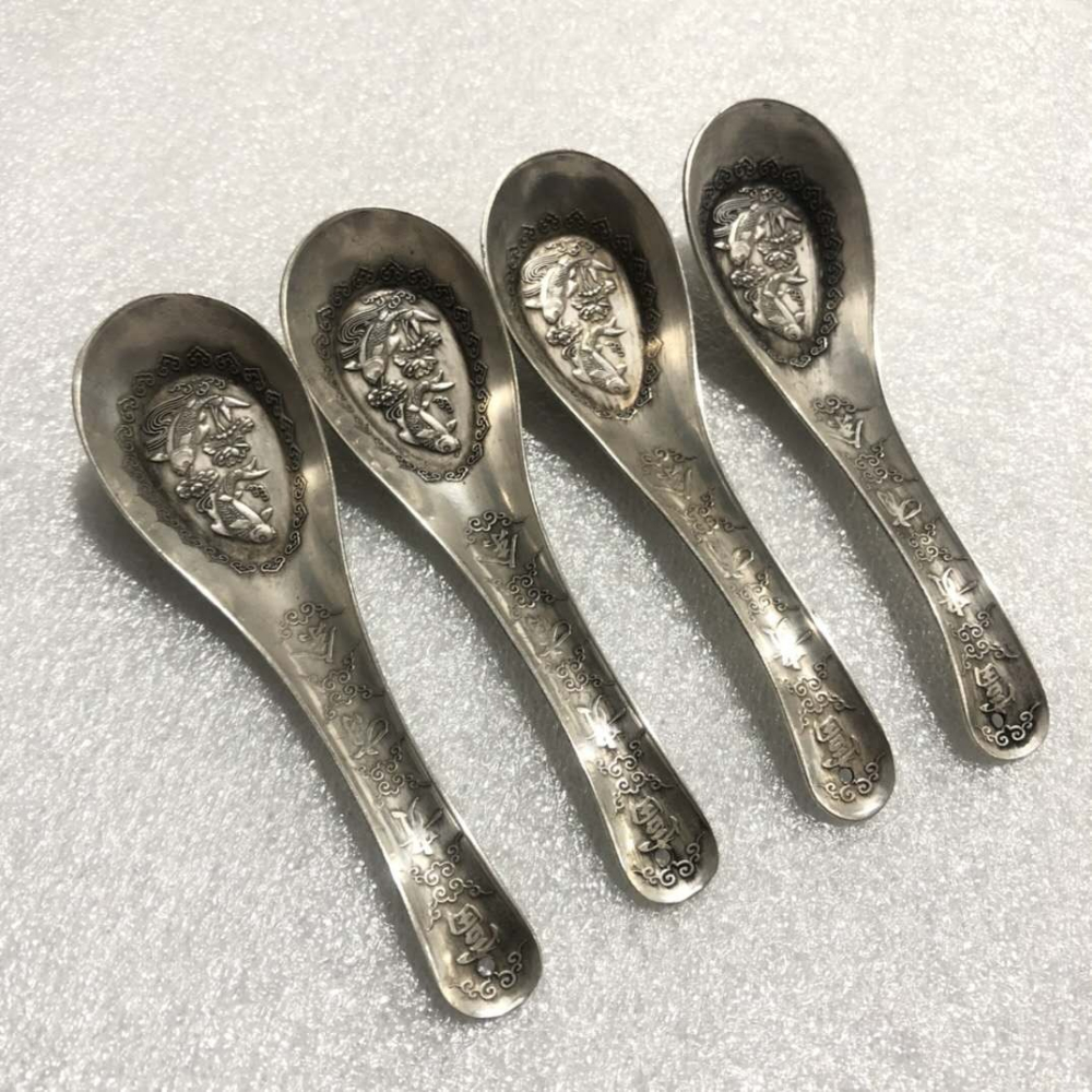 仿古做舊白銅鍍銀富貴有餘勺子擺件純銅勺子客廳書房裝飾工藝品-細節圖6