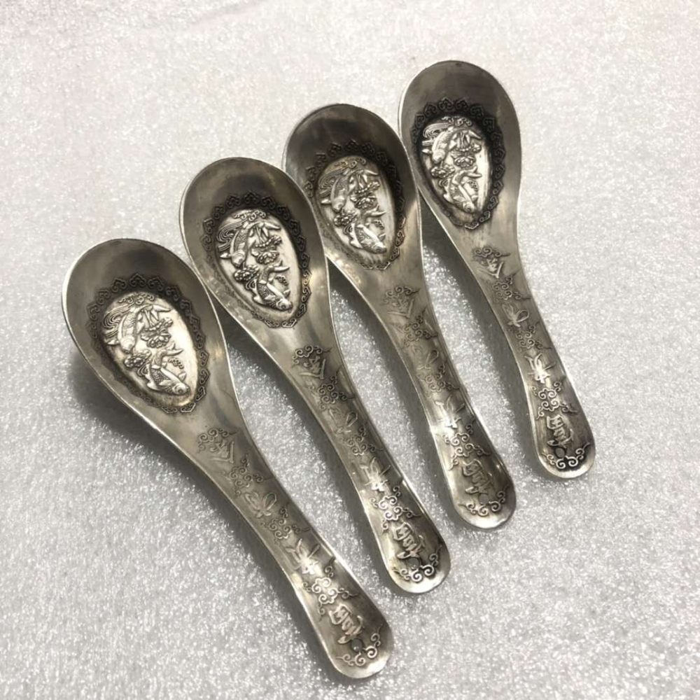 仿古做舊白銅鍍銀富貴有餘勺子擺件純銅勺子客廳書房裝飾工藝品-細節圖7