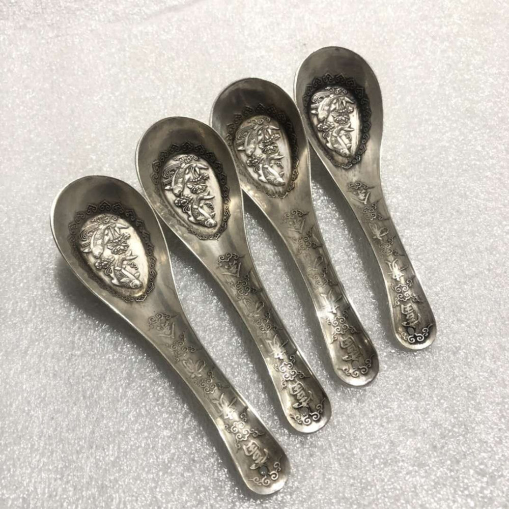 仿古做舊白銅鍍銀富貴有餘勺子擺件純銅勺子客廳書房裝飾工藝品-細節圖9