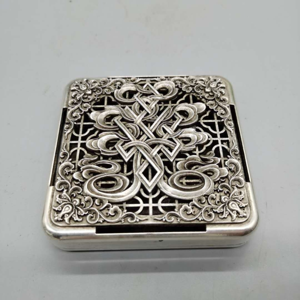 仿古白銅鍍銀鏤空墨盒香薰爐多款花紋家居裝飾工藝品擺件影視道具-細節圖6
