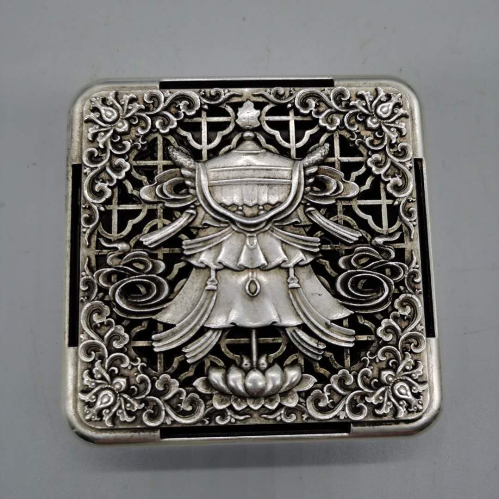 仿古白銅鍍銀鏤空墨盒香薰爐多款花紋家居裝飾工藝品擺件影視道具-細節圖10