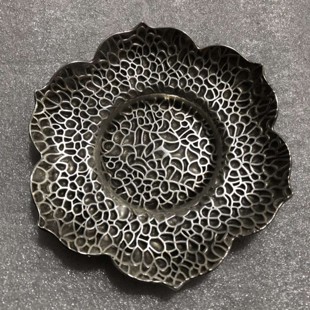 仿古白銅茶杯墊碟子茶具茶道合金杯託花朵盤子書房客廳工藝品擺件-細節圖3