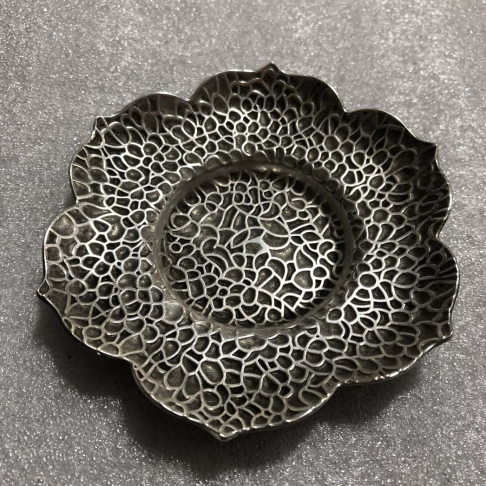 仿古白銅茶杯墊碟子茶具茶道合金杯託花朵盤子書房客廳工藝品擺件-細節圖5