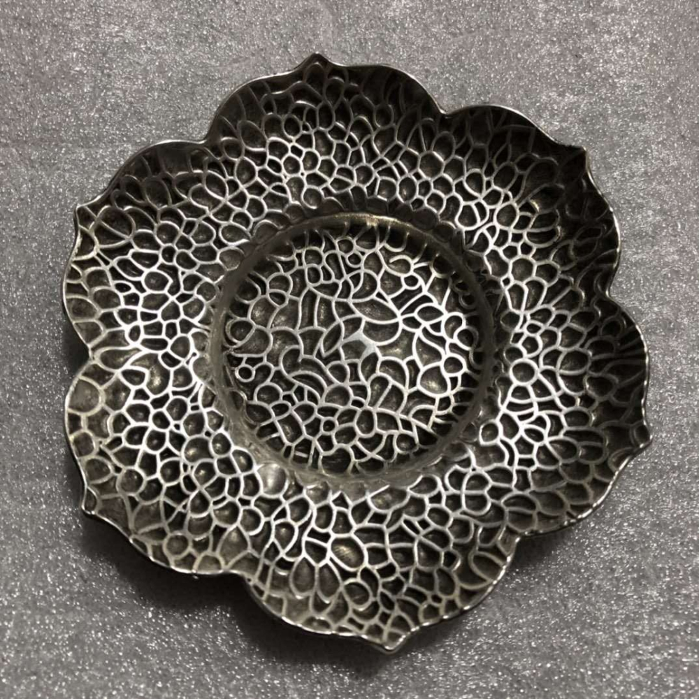 仿古白銅茶杯墊碟子茶具茶道合金杯託花朵盤子書房客廳工藝品擺件-細節圖7