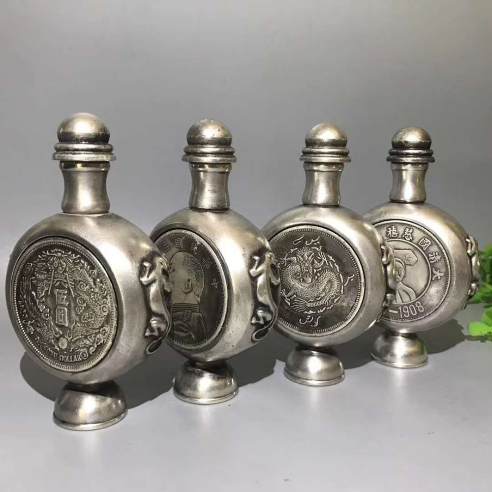 仿古白銅龍頭銀元鼻煙壺擺件古玩銅器收藏純銅慈禧太后鼻煙壺煙具-細節圖2