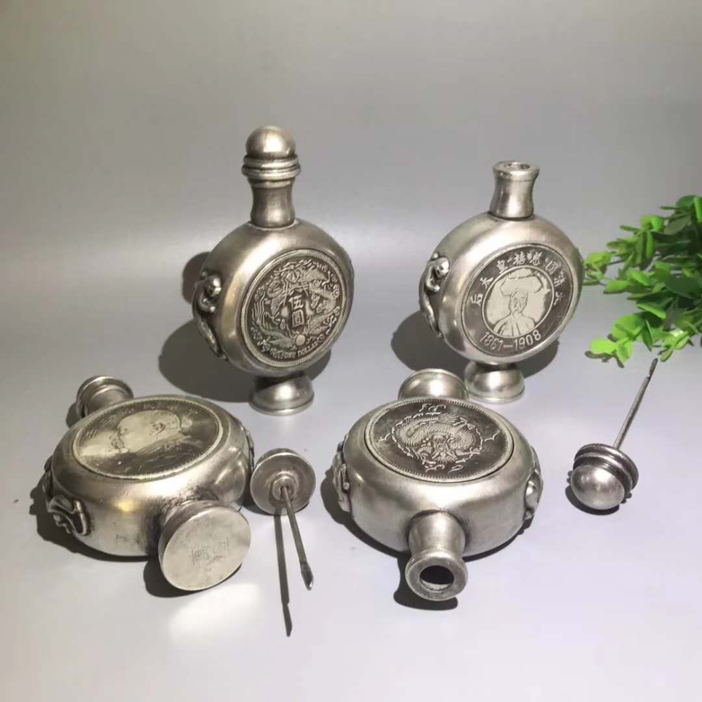 仿古白銅龍頭銀元鼻煙壺擺件古玩銅器收藏純銅慈禧太后鼻煙壺煙具-細節圖5