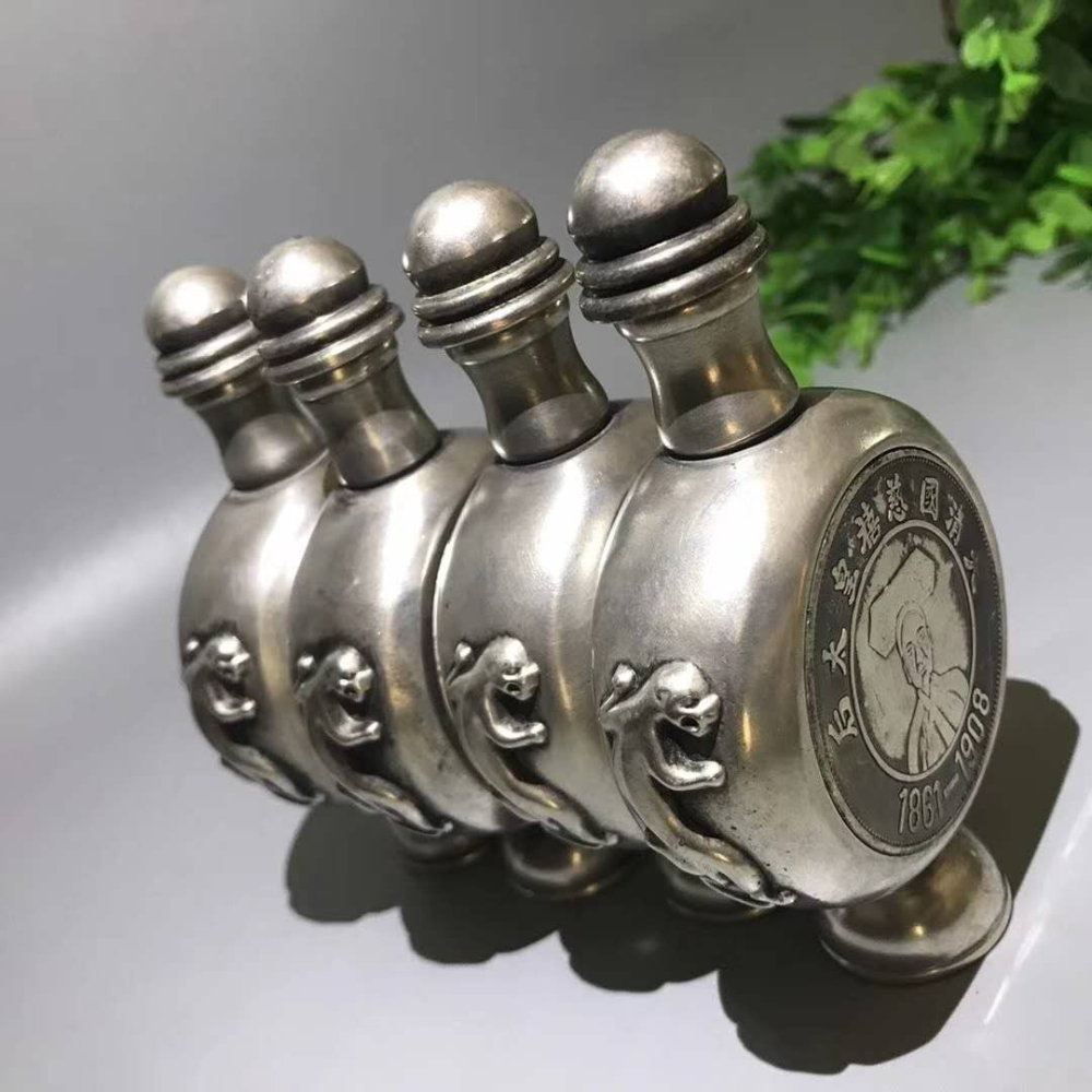 仿古白銅龍頭銀元鼻煙壺擺件古玩銅器收藏純銅慈禧太后鼻煙壺煙具-細節圖10