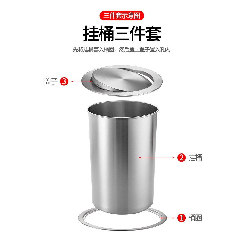廚房臺面垃圾桶蓋子圓形不銹鋼裝飾搖蓋衛生間嵌入式翻蓋櫥櫃家用-細節圖4