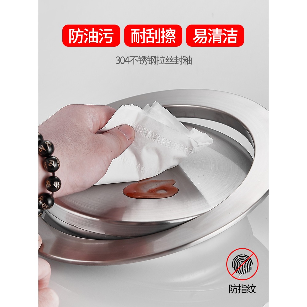 廚房臺面垃圾桶蓋子圓形不銹鋼裝飾搖蓋衛生間嵌入式翻蓋櫥櫃家用-細節圖5
