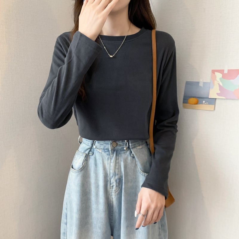 大碼女裝胖MM洋氣百搭德絨打底衫女秋冬內搭上衣圓領純色長袖T恤-細節圖10