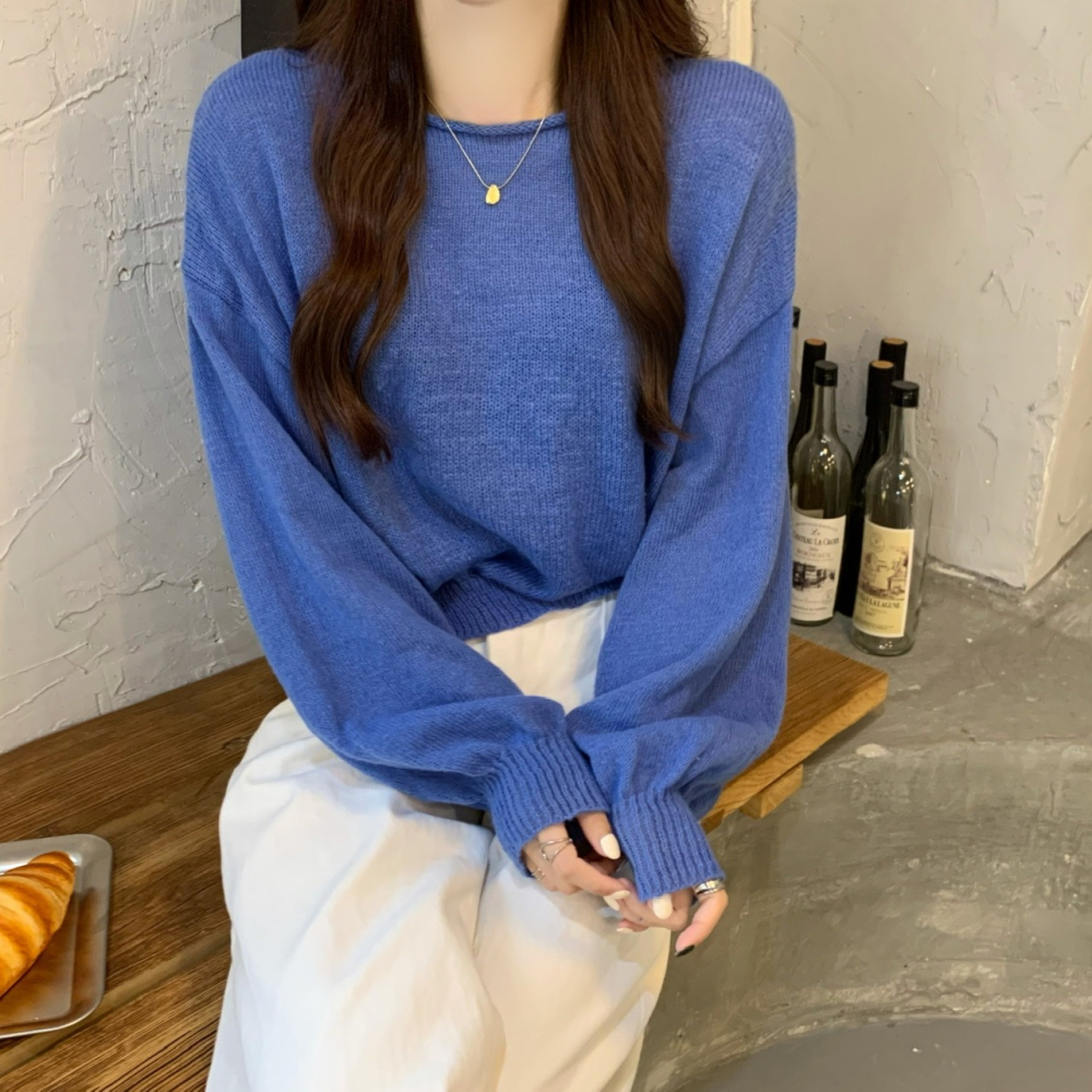 慵懶風套頭圓領打底毛衣女裝學生內搭秋冬新款寬松針織衫上衣-細節圖3