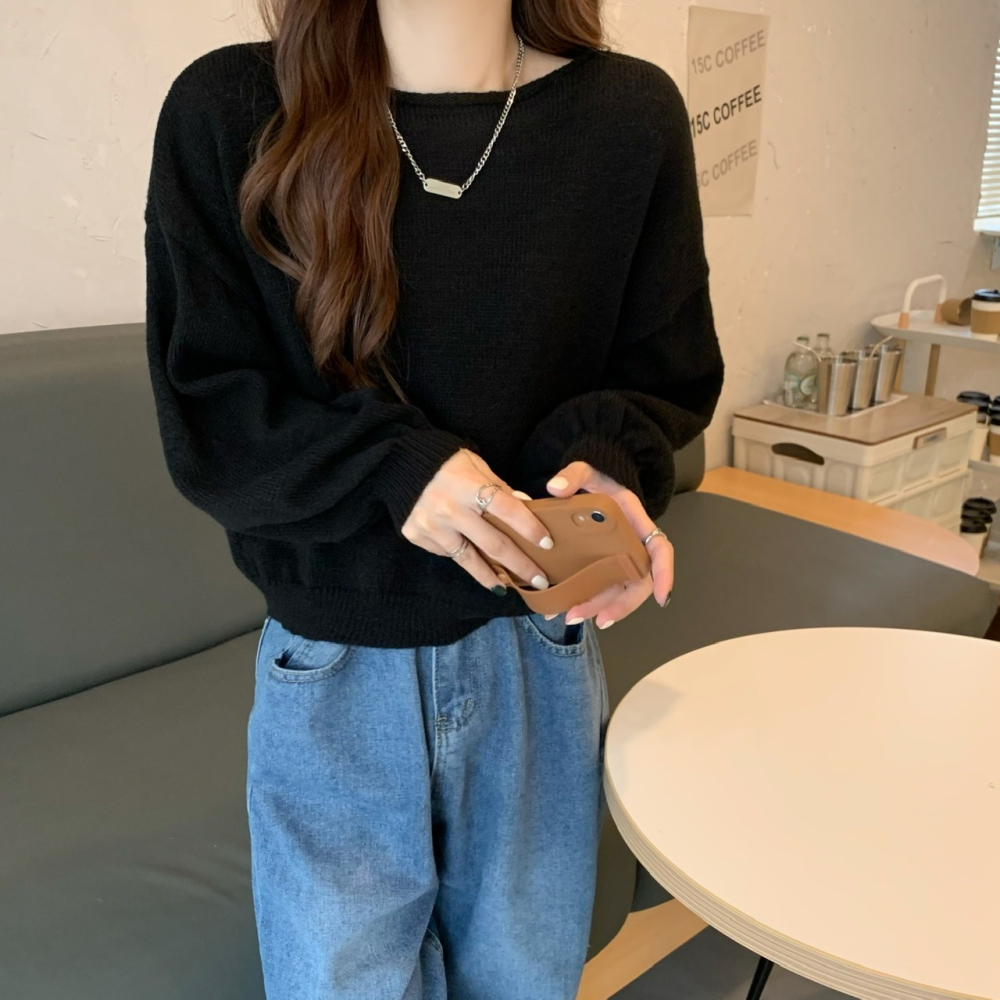 慵懶風套頭圓領打底毛衣女裝學生內搭秋冬新款寬松針織衫上衣-細節圖5